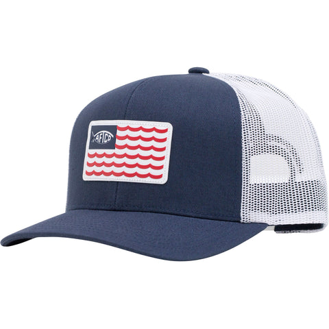 Aftco Canton Trucker Hat was made for the Patriotic angler. Shop Bennetts Clothing for a large selection of Aftco hats and shorts.