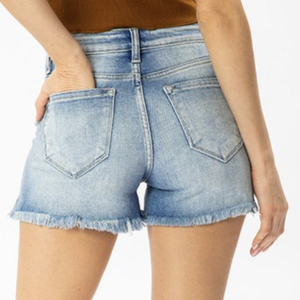 KanCan High Rise Fray Short-Medium Wash
