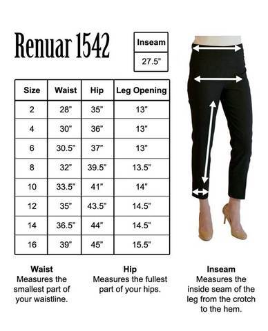 Renuar Pants online size chart-Bennett's Clothing-Athens-Alabama
