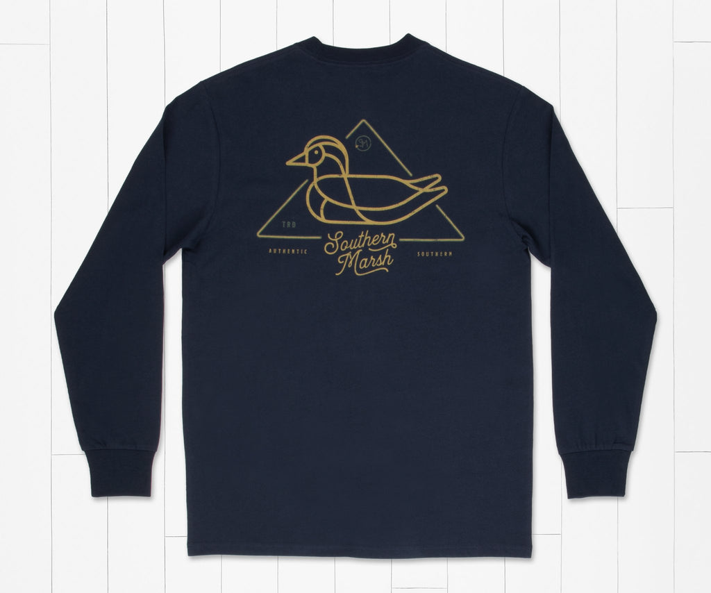 Southern Marsh Warning Duck long sleeve tee is a must have for any Southerner's wardrobe. Shop Bennett's for the best in outdoor clothing shipped same day to your front door.